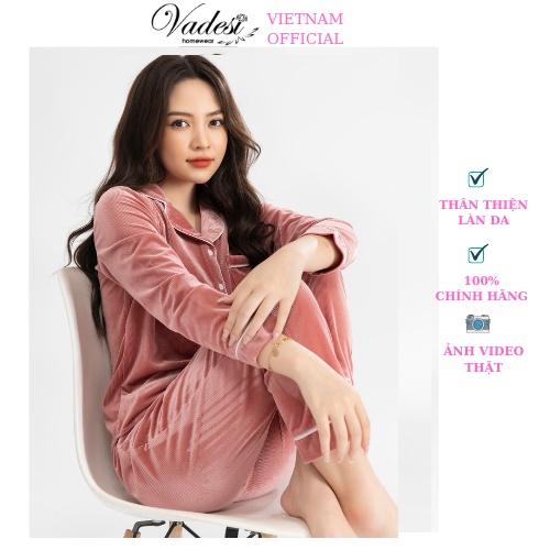 Bộ Đồ Ngủ Thu Đông Nữ VADESI Pijama Dài Tay Nhung Tăm Giữ Nhiệt Cao Cấp Mặc Nhà Sau Sinh Co Giãn Mềm Mại