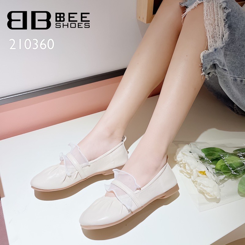 BEESHOES - GIÀY BÚP BÊ NỮ MŨI TRÒN QUAI NGANG BÈO ĐẾ BỆT - GIÀY BÚP BÊ NỮ MŨI TRÒN ĐẾ BỆT SẴN MÀU KEM - TRẮNG 210360