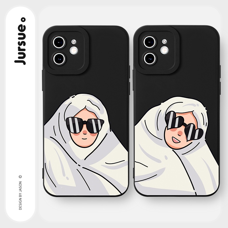 Ốp lưng JURSUE hoạt hình cặp đôi dễ thương đẹp đen Cho iPhone 14 13 12 11 Pro Max SE 2020 X XR XS 8 7 ip 6S 6 Plus Y2317