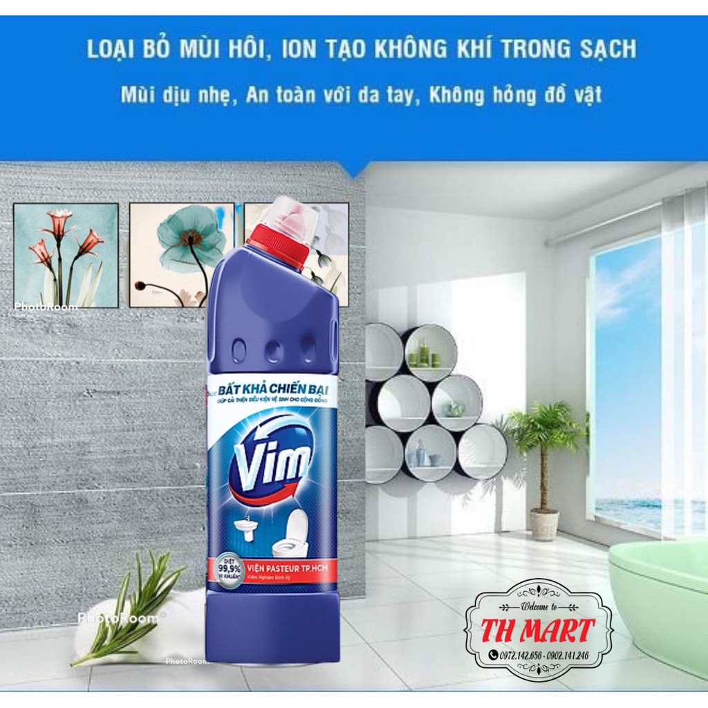 tẩy bồn cầu vim xanh dương diệt99.,% vi khuẩn thiết kế nắp an toàn tiện lợi chai 900ml