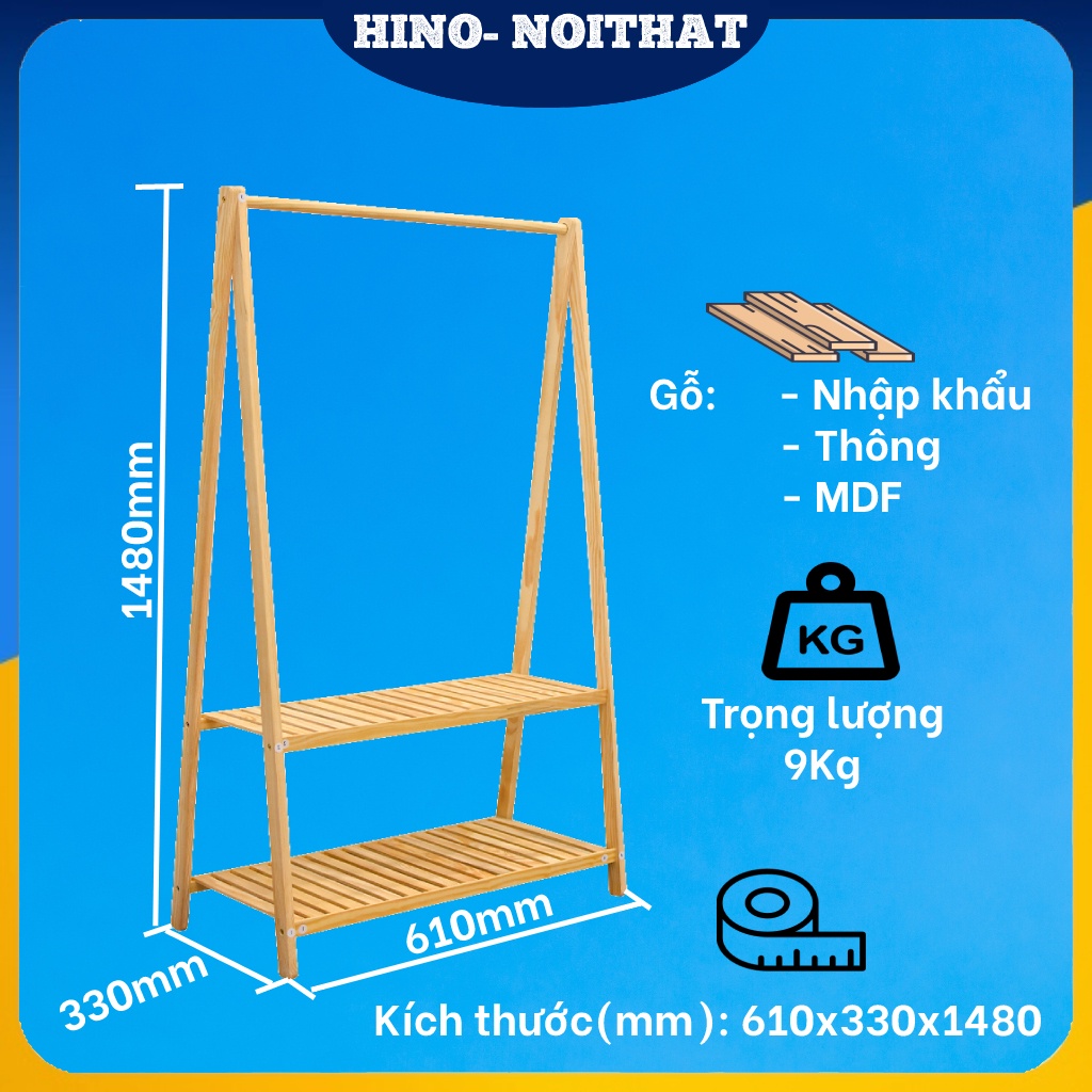 [Mã LIFE50KALL giảm 10% đơn 200K] Kệ giá treo quần áo chữ A 2 tầng Gỗ thông cao cấp nhập khẩu GT1