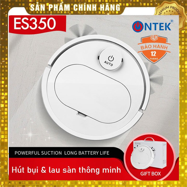 Robot Hút Bụi Lau sàn Thông minh On-Tek ES350 Cao Cấp 3 Trong 1, Cảm Biến Chạm, Chống Va Chạm Thông Minh, Có Led