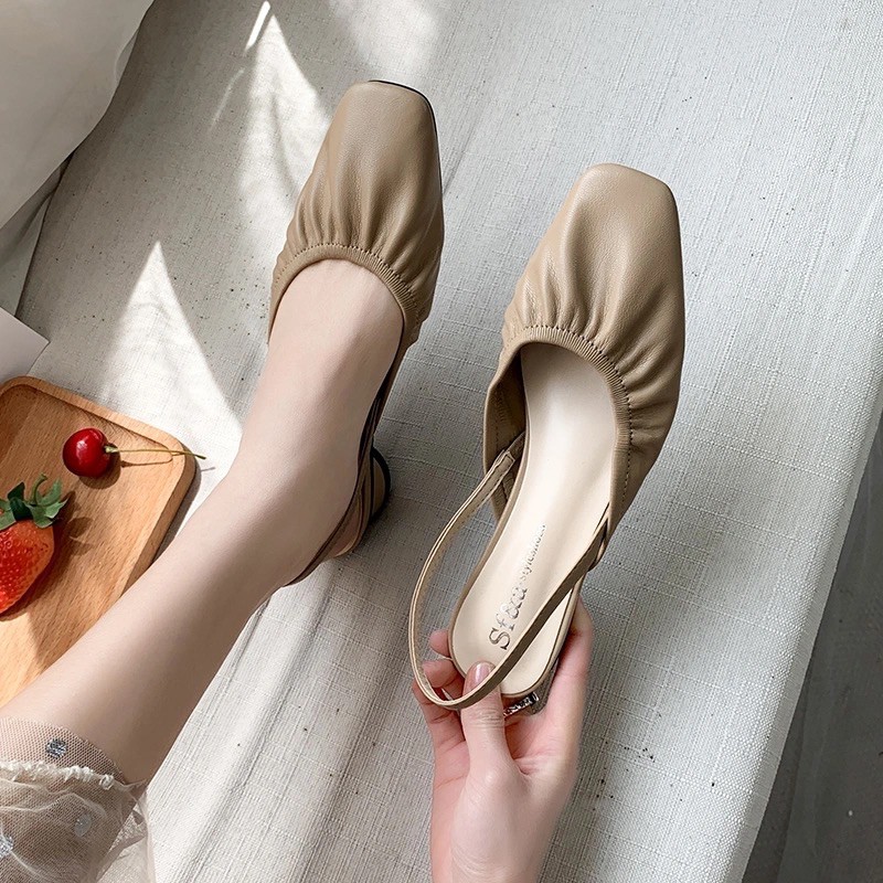 Giày đế bằng nữ mũi vuông da mềm đế cao 2.5cm phong cách vintage - Giày vintage nữ mũi vuông cực xinh
