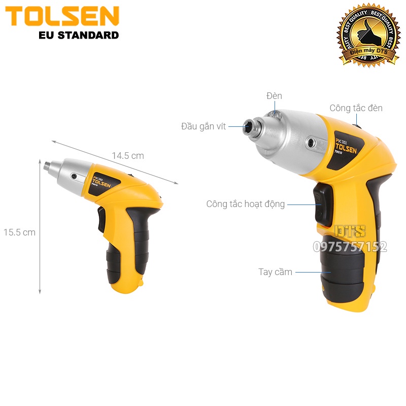 Máy bắn vít đa năng không dây dùng pin Lithium 3.6V TOLSEN, máy khoan siết vít sạc pin kèm mũi bắt vít, mũi khoan nhanh