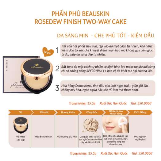 Phấn Phủ Kiềm Dầu BEAUSKIN Rosedew Two Way Cake