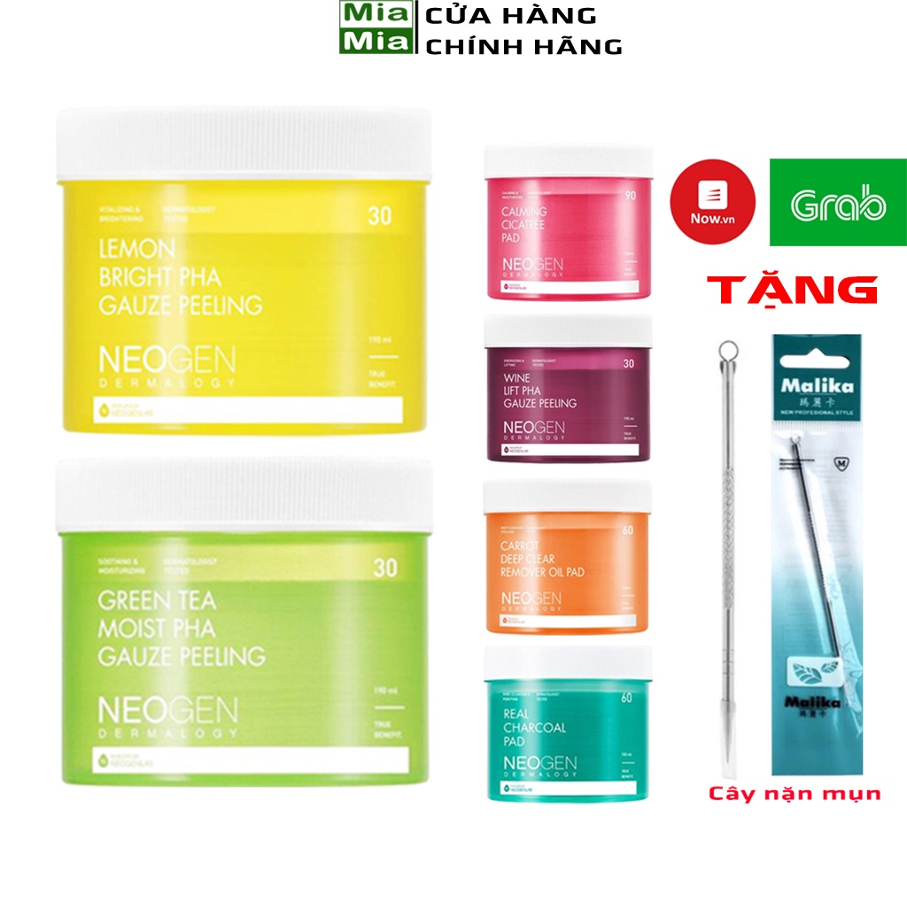 Miếng Tẩy Da Chết Neogen Tẩy Trang Neogen Gauze Peeling Chanh, Trà Xanh, Than Tre, Rau Má Cica, Carrot, Vang Đỏ