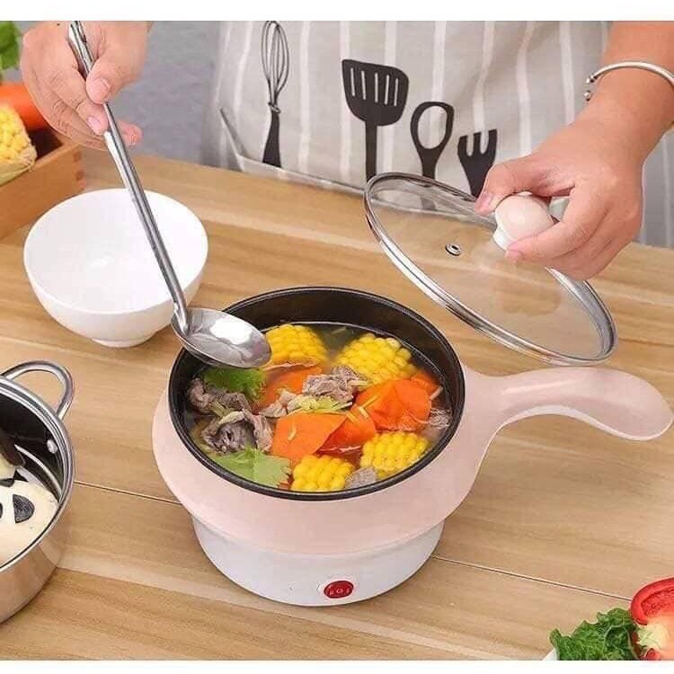 Nồi Lẩu Điện Mini, Chảo Chiên Xào Đa Năng Mini Có Tay Cầm Tiện Dụng Size 18cm Tặng Kèm Giá Hấp [HÀNG LOẠI 1]