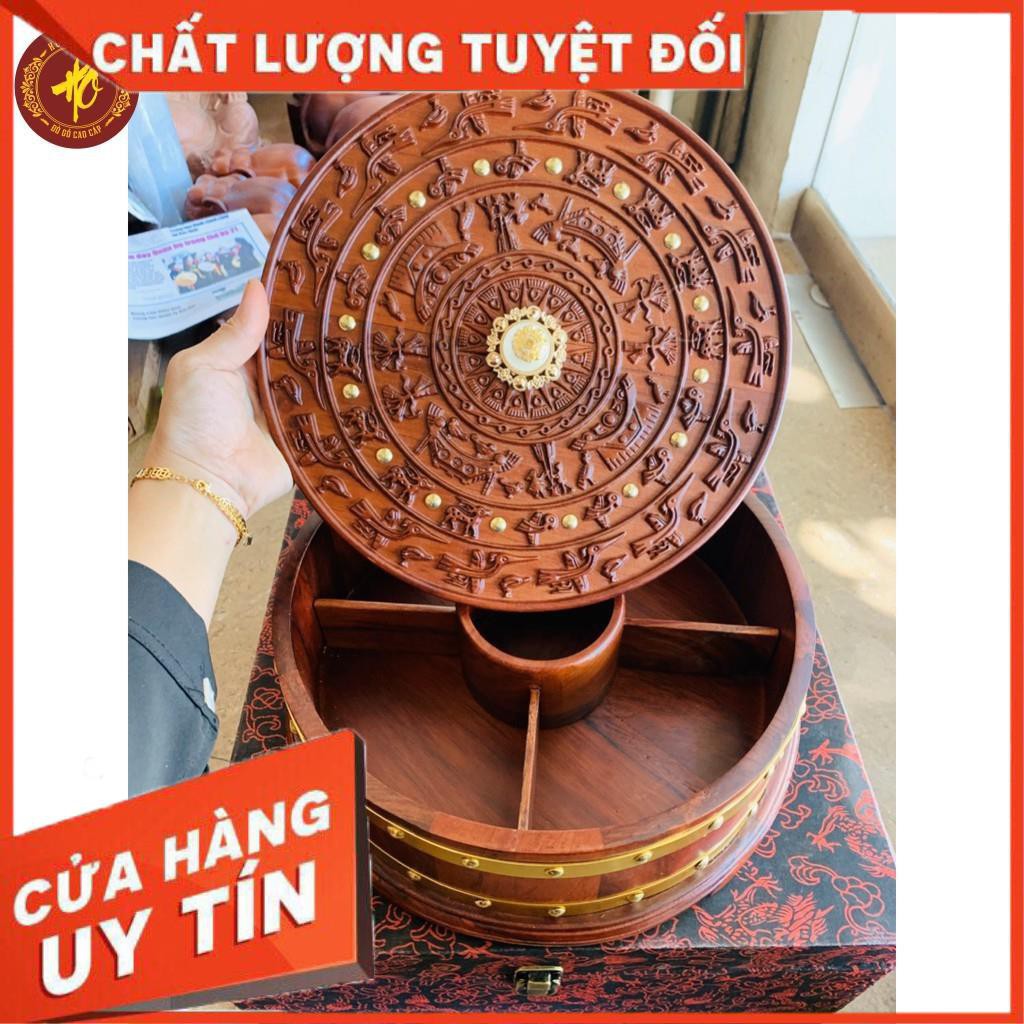 [ HÀNG CAO CẤP ] Khay Đựng Bánh Kẹo Mứt Tết Bằng Gỗ Trống Đồng Đông Sơn Gỗ Hương - BẢO HÀNH 1 ĐỔI 1