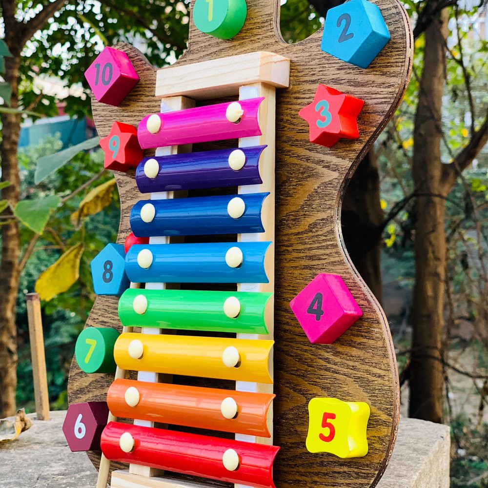 Đàn Xylophone 8 Thanh Phối Cây Guitar Bằng Gỗ Cho Bé Cảm Thụ Âm Nhạc Và Học Màu Sắc Hình Khối Cơ Bản