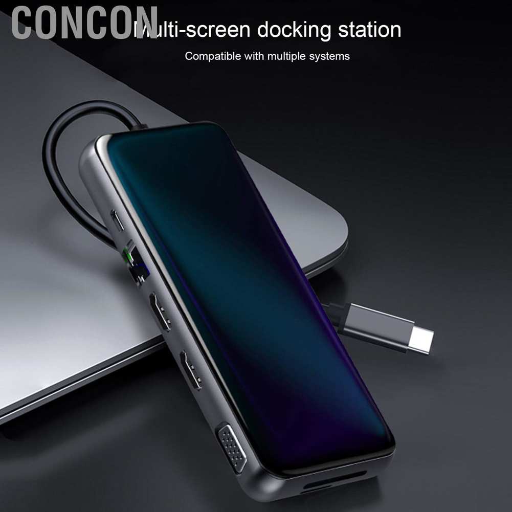 Concon Laptop Docking Station 12 in 1 Type‑C 3.0 to Dual MST Triple Display Adapter USB
