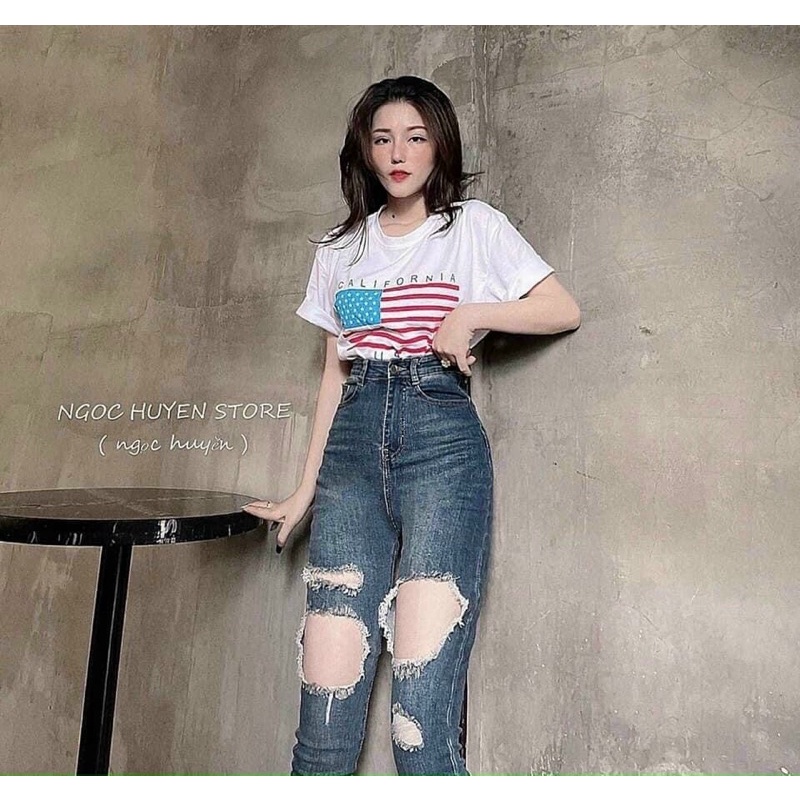 Quần jeans ôm rách ô to