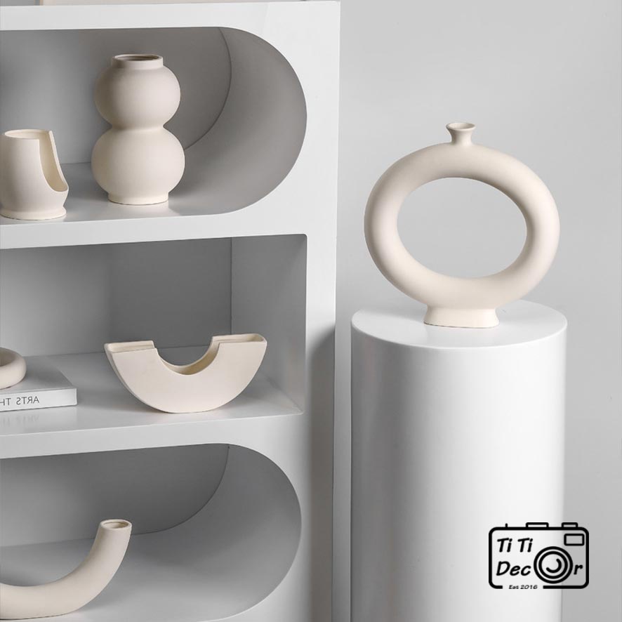 Bình Sứ Cắm Hoa Trắng TiTi Decor Lọ Gốm Cắm Hoa Trang Trí Cửa Hàng Phong Cách Hàn Quốc Minimalism