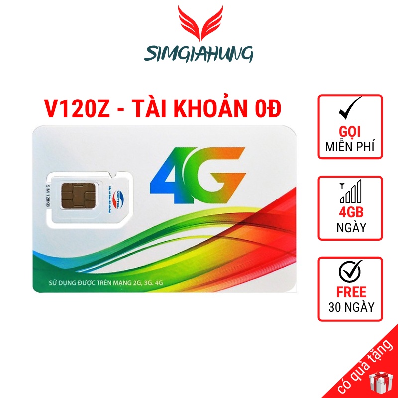 Sim 4G Viettel V120Z - CT90 - V120N 4GB/Ngày - 120GB Data Tốc Độ Cao Miễn Phí Gọi