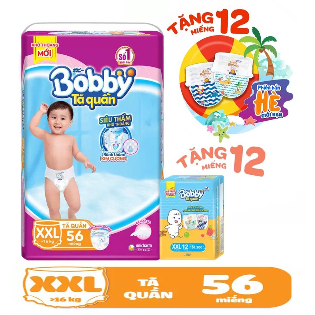 [PHIÊN BẢN HÈ GIỚI HẠN][TẶNG THÊM 12 MIẾNG] TẢ QUẦN BOBBY GÓI SIÊU LỚN ĐỦ SIZE M74,L68,XL62,XXL56