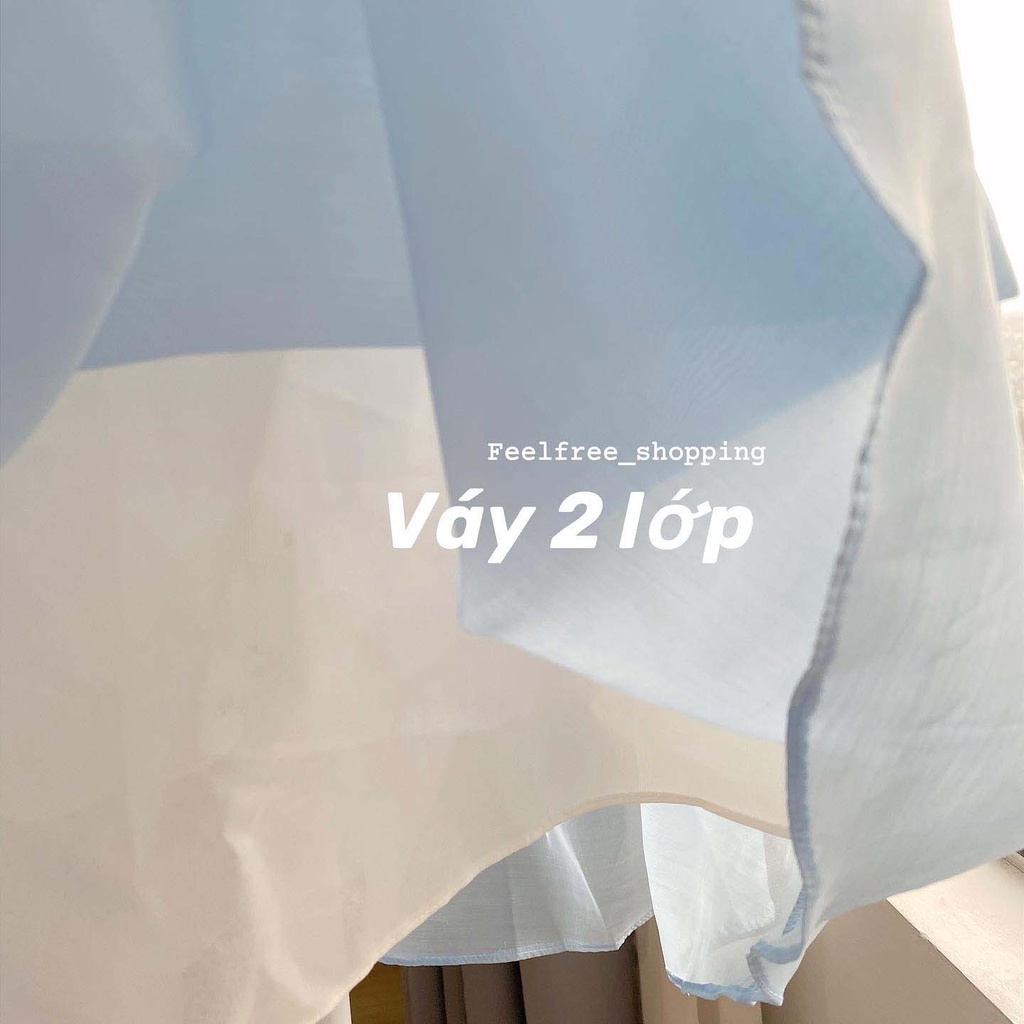 Đầm Dáng Dài Tay Xoè Cổ Vuông Hai Lớp Mặc Đi Tiệc, Đi Chơi, Kỷ Yếu (Hình Thật)