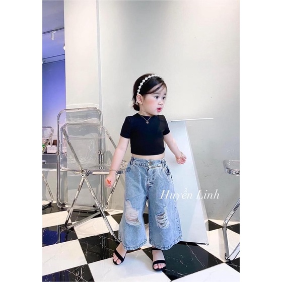 Bộ áp croptop pra da quần bò bé gái