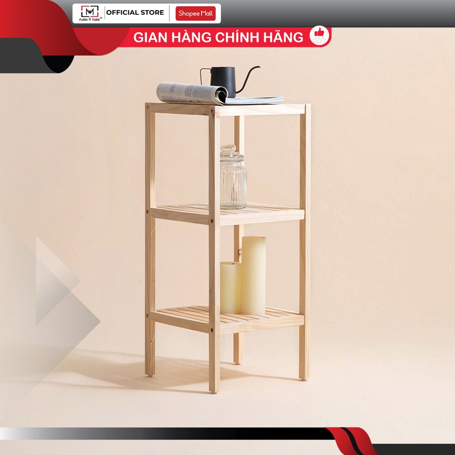 Kệ gỗ vuông trang trí đa năng 3 tầng màu Gỗ/Trắng -MW FURNITURE- Nội thất trang trí