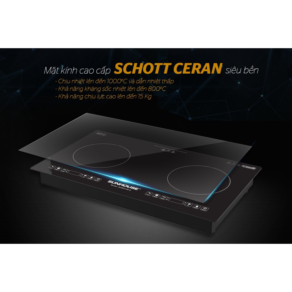 Bếp đôi điện từ Sunhouse SHB9108-S - Bảo hành 3 năm tại nhà