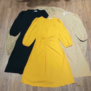 Đầm A tay bồng rút eo