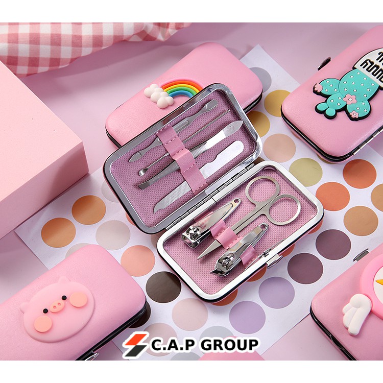 Bộ kìm bấm móng tay 7 món cute cho nữ có kềm nhíp và kéo tỉa lông dễ thương cầm tay - MS020