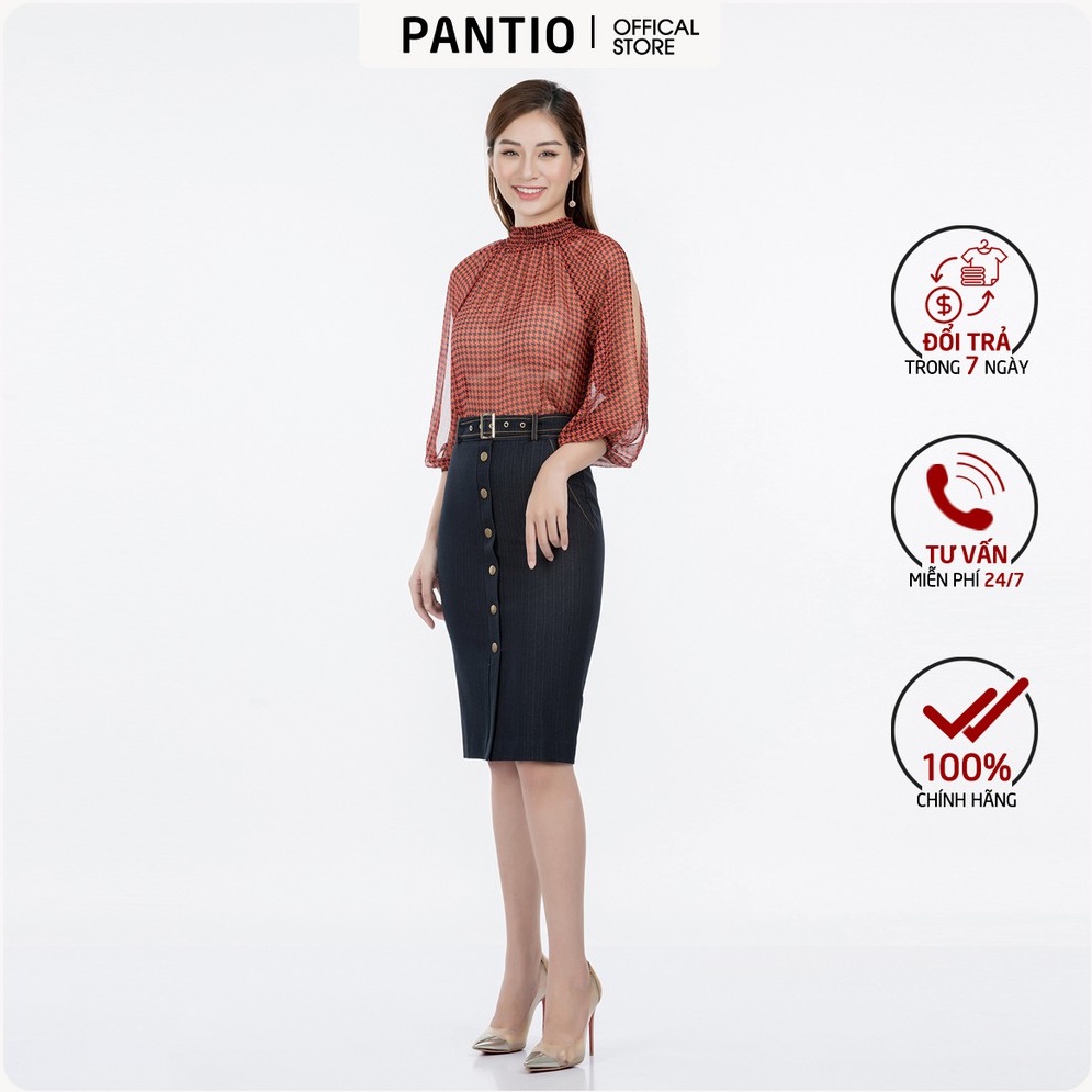 Áo sơ mi chất liệu voan họa tiết đen dáng ôm BAS52320 - PANTIO