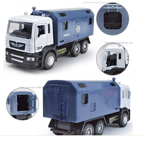xe ô tô tải cảnh sát có âm thanh và đèn mở cửa mô hình tỉ lệ 1:50 cabin bằng sắt đồ chơi trẻ em - DC010DKP