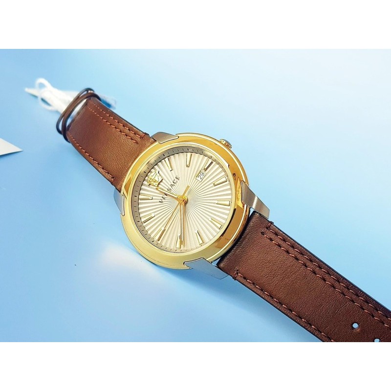 Đồng hồ nam Versace V- Ủban màu gold dây da .