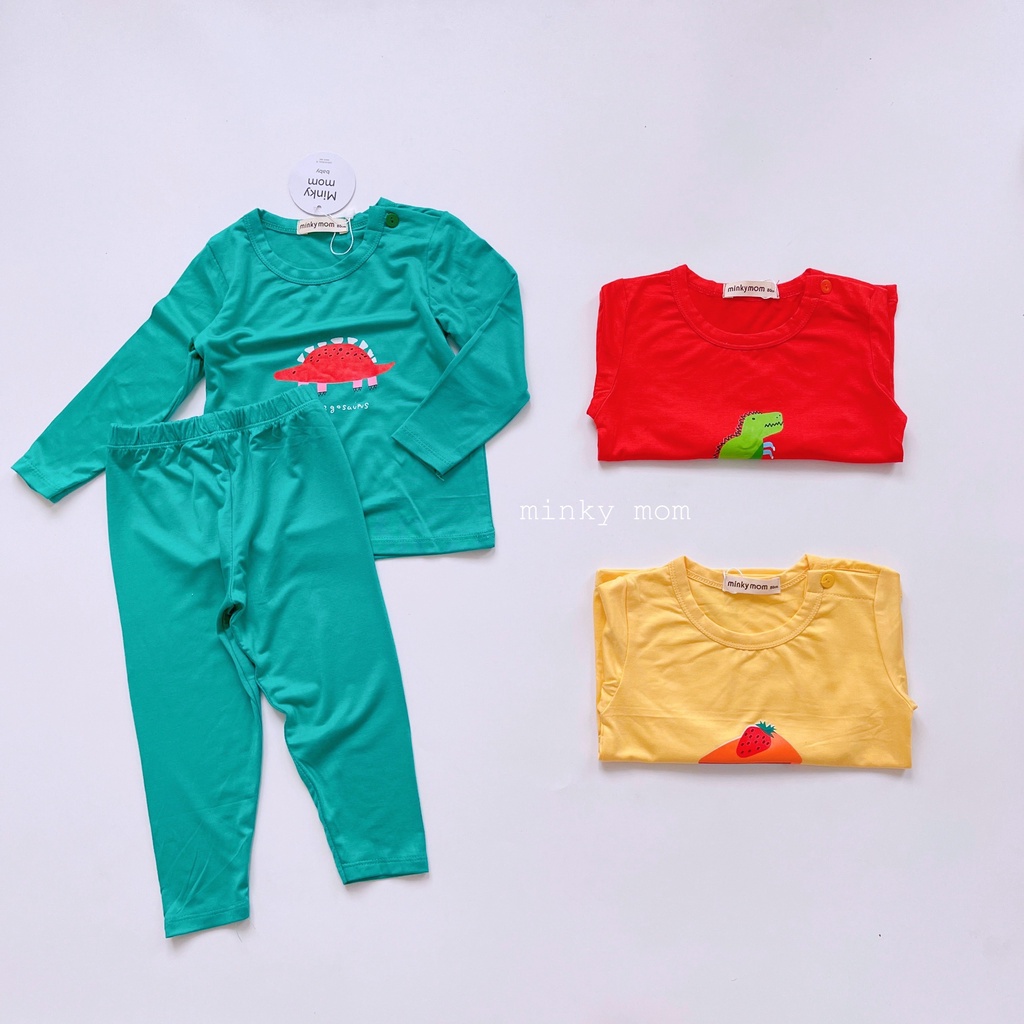 [Bé 7-32kg] Bộ Dài tay nút cài vai Minky Mom Thun Lạnh mềm mịn mát in hình cho bé trai, bé gái từ 7-32kg [ HÀNG CHUẨN ]