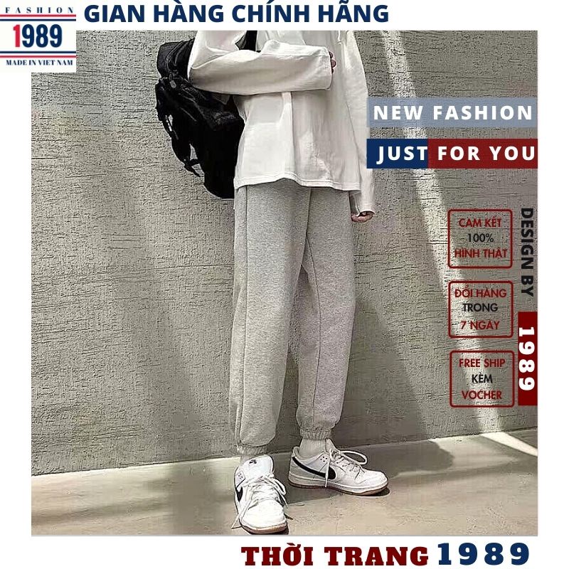 Quần nỉ ống BOOM Unisex - Jogger thun trơn cạp chun dáng rộng , mặc ở nhà đi ngủ ulzzang HOT-HER-1989