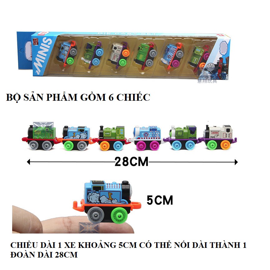 Xe lửa Thomas mini bằng kim loại đồ chơi trẻ em bộ 6 xe