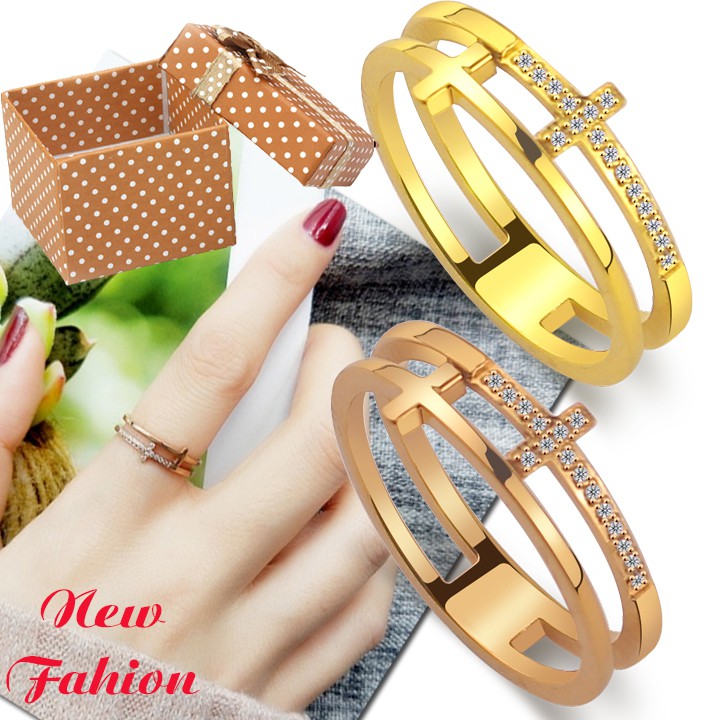 Nhẫn titan cao cấp kiểu thánh giá thời trang Hàn Quốc siêu đẹp, bền màu, hợp thời trang - Tặng hộp đựng xinh xắn