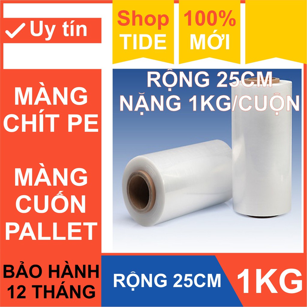 [1kg x 25cm] Màng chít PE  dùng bọc hàng hoá và cuốn pallet – Rộng 25Cm x 1Kg/cuộn