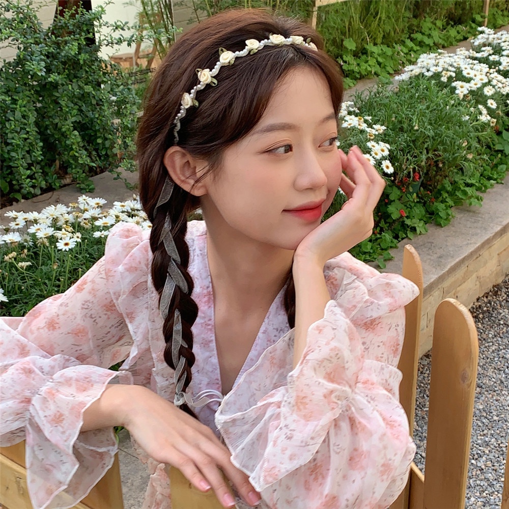 Băng Đô Ren Đính Hoa Và Ngọc Trai Xinh Xắn Cho Nữ