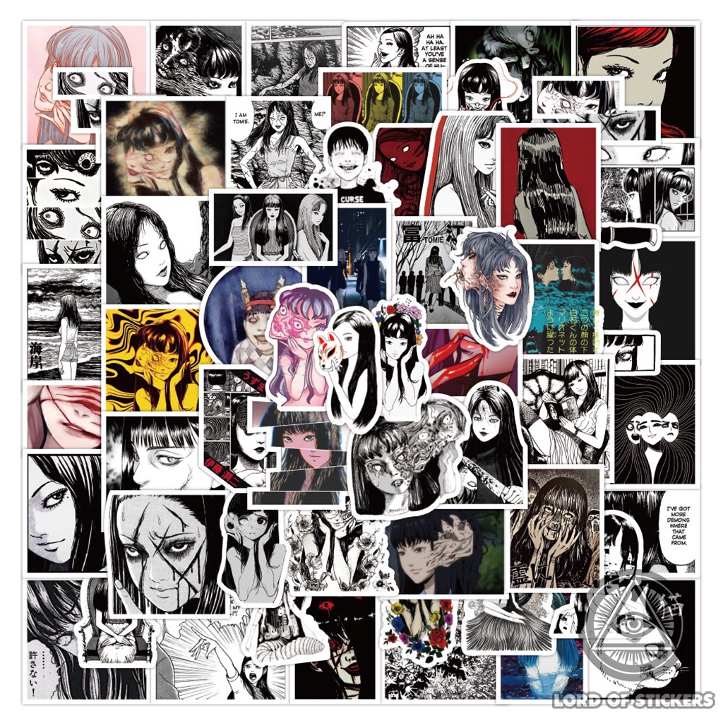 Set 60 Miếng Dán Hình Truyện Tranh Kinh Dị Junji Ito Sticker Anime Manga Trang Trí Mũ Bảo Hiểm, Điện Thoại, Laptop, Sổ