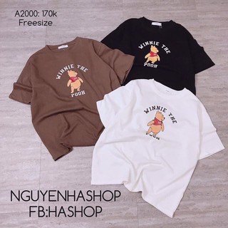 Áo thun trơn tay lỡ chất bao đẹp hình gấu pooh