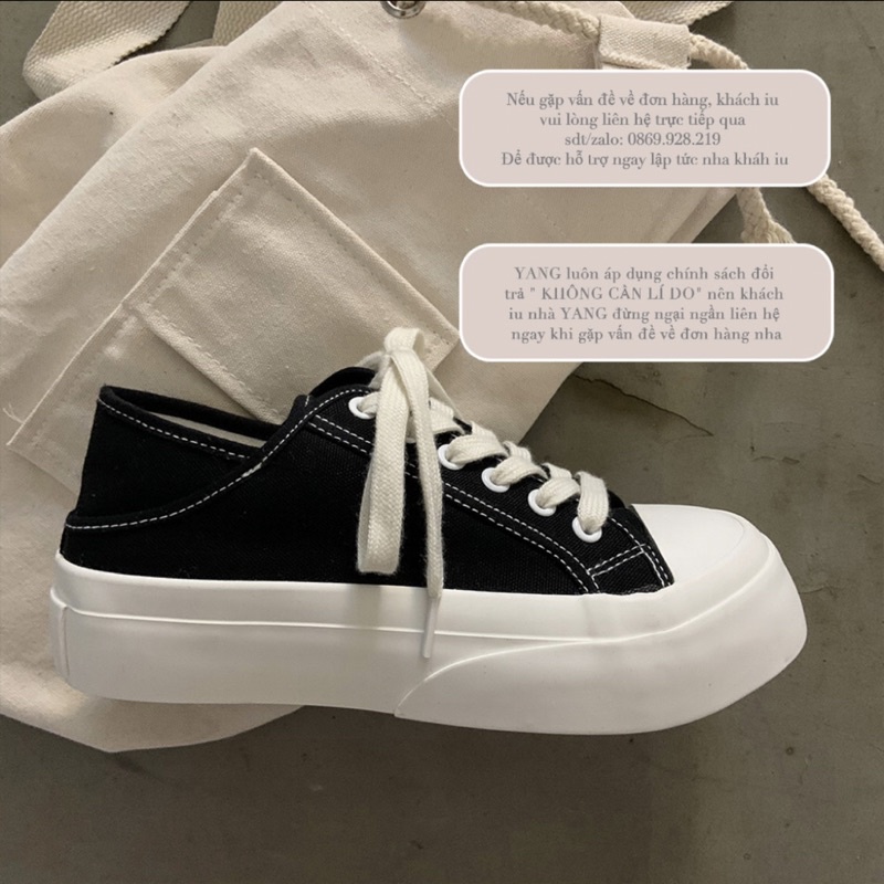Giày bánh mì đạp gót đế cao 3P, giày sneaker màu trắng chất liệu canvas đeo được 2 kiểu