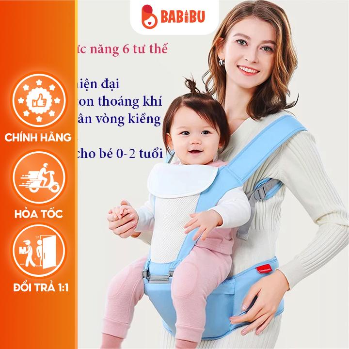 Địu Em Bé, Địu Cho Bé 0-2 tuổi chống gù đa năng nhiều tư thế có ghế vải lưới thoáng mát cho bé Babibu-Diu01