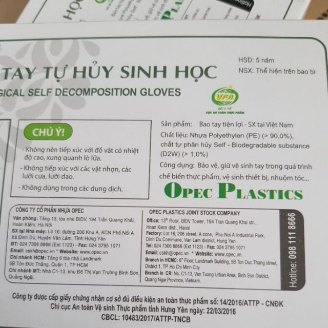 Găng tay tự hủy sinh học 100 cái