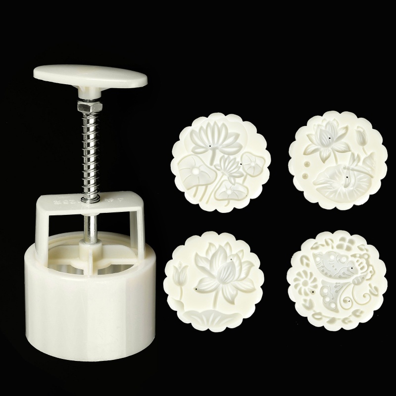 Bộ khuôn làm bánh trung thu 100/125g với 4 dụng cụ dập thủ công DIY