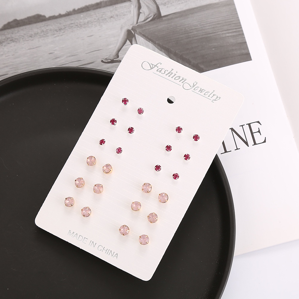 Bộ 12 đôi bông tai đính đá thời trang nữ