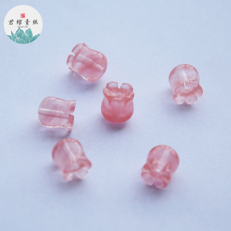 Ice Yingge Kẹp Tóc Nụ Hoa Ly Thung Lũng Bằng Đá Pha Lê Tự Nhiên Màu Hồng / Xanh Lá Xám Lỗ Dọc 10mm diy