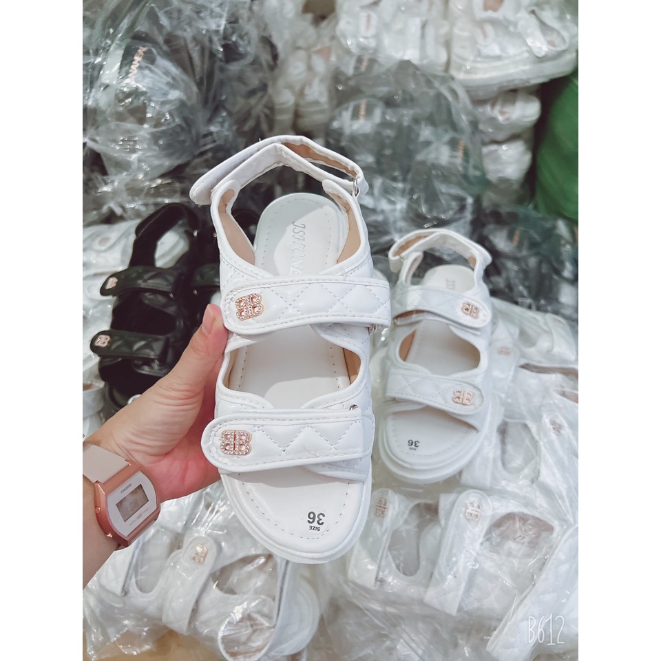 ZZ99- Dép sandal BB nữ quai dán khoá điều chỉnh đế bánh mì siêu nhẹ cao 3,5cm, hậu bánh mì( trần trám dán sau)