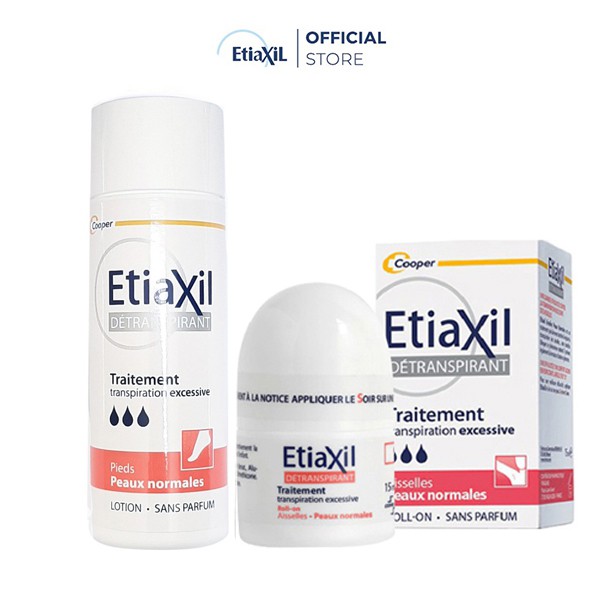 Combo Lăn khử mùi và điều tiết mồ hôi Etiaxil  Da Thường 15ML và Lotion Khử Mồ Hôi Chân Etiaxil Da Thường 100ML