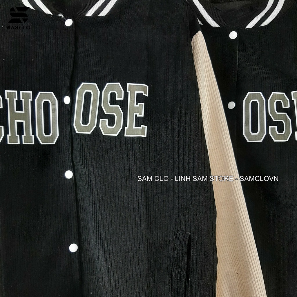Áo khoác NHUNG BOMBER BÓNG CHÀY CÀI NÚT freesize SAM CLO form rộng nam nữ unisex mặc cặp - couple chữ CHOOSE