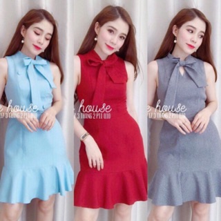 Đầm body cổ nơ xoè đuôi cá siêu xinh + Ảnh thật