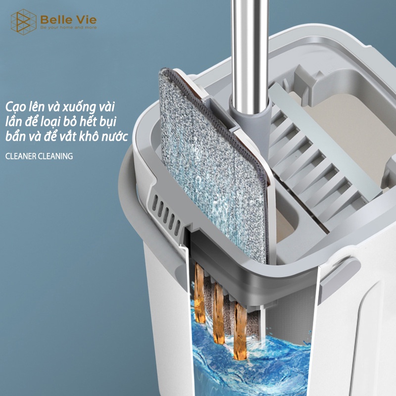 Chổi Lau Nhà Tự Vắt BELLEVIE Cây Lau Nhà Xoay 360 Độ Dễ Dàng Vệ Sinh TẶNG KÈM 2 BÔNG LAU
