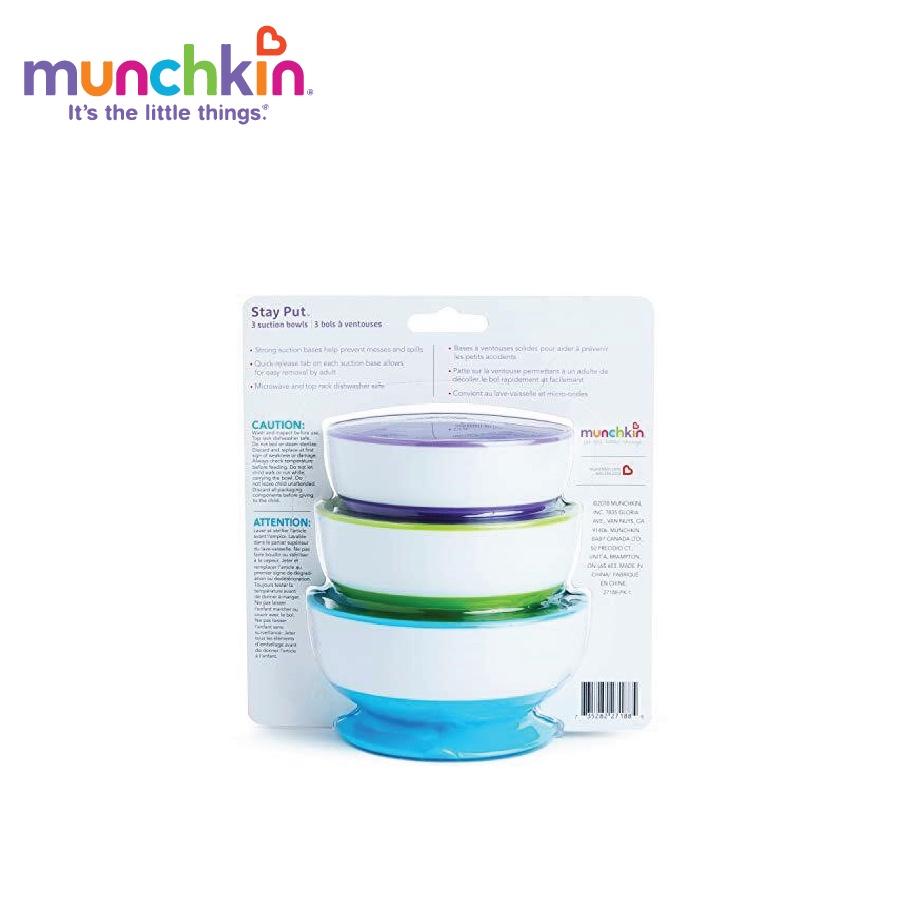 [Bán lẻ] Bát ăn dặm chống đổ Munchkin, đế hút chân không