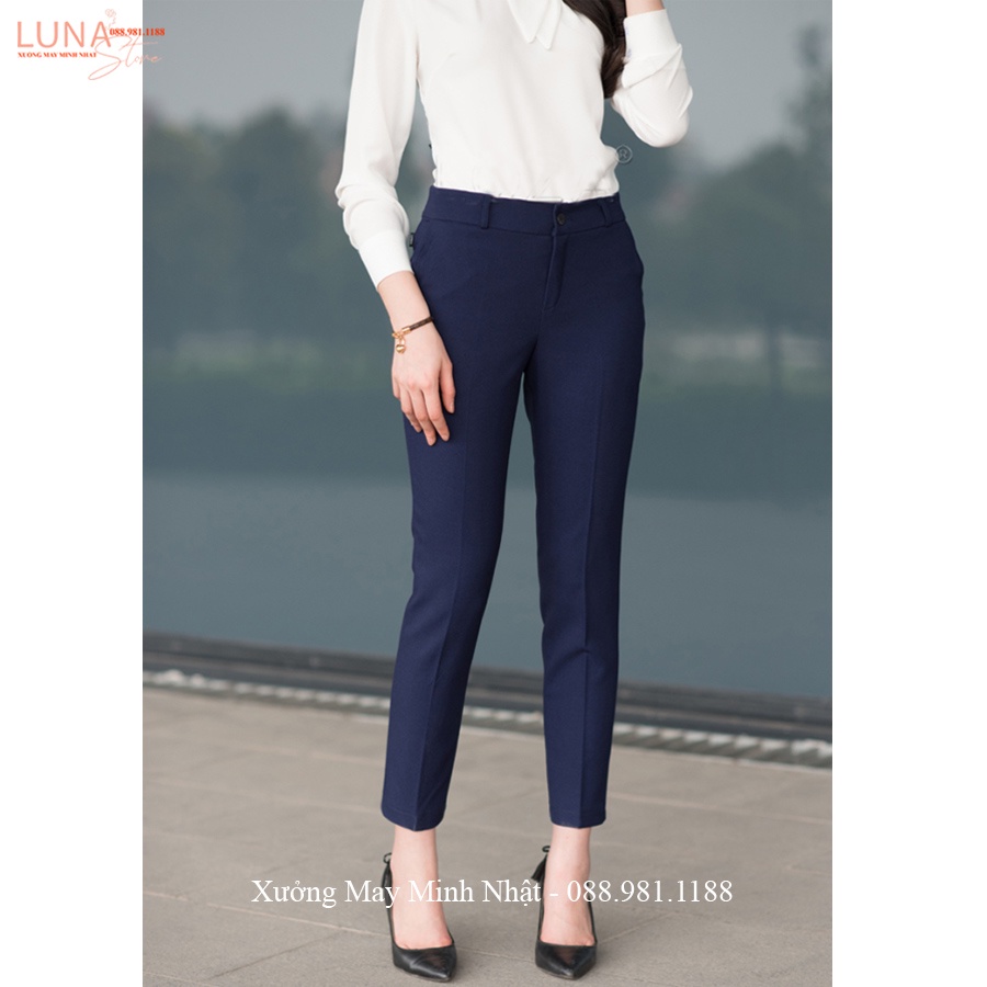 Quần tây nữ công sở lưng cao ống đứng dài màu Đen Xanh Than dáng quần baggy vải công sở cạp cao đi học làm thanh lịch