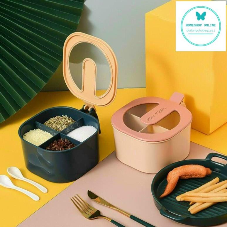 Hộp, Hũ Đựng Gia Vị 4 Ngăn Có Nắp Đậy Vệ Sinh Hàng Cao Cấp Siêu Bền HONB001