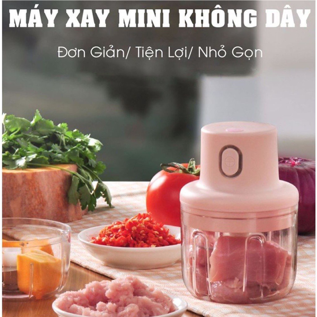 Máy Xay Tỏi Ớt Đa Năng Thể Tích 250ml - Máy Xay Mini Cầm Tay Có Cổng Sạc USB